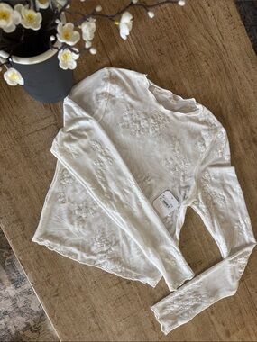 Altar'd State Sheer White Floral Embroidered Long-Sleeve Crop Top